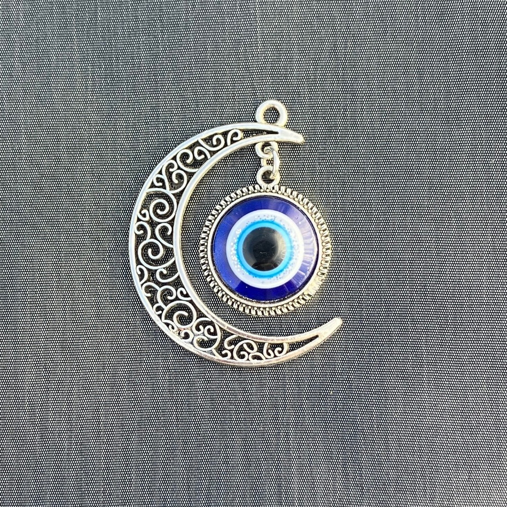 Evil Eye Crescent Moon Pendant
